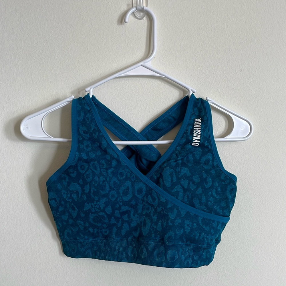 Gymshark Sports Bra, Medium, Teal Leopard Print